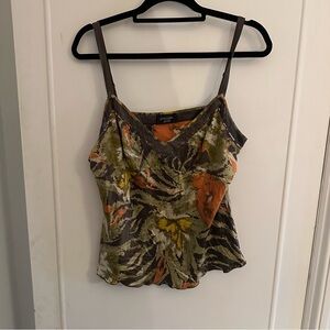 Green and Brown Silk Camisole